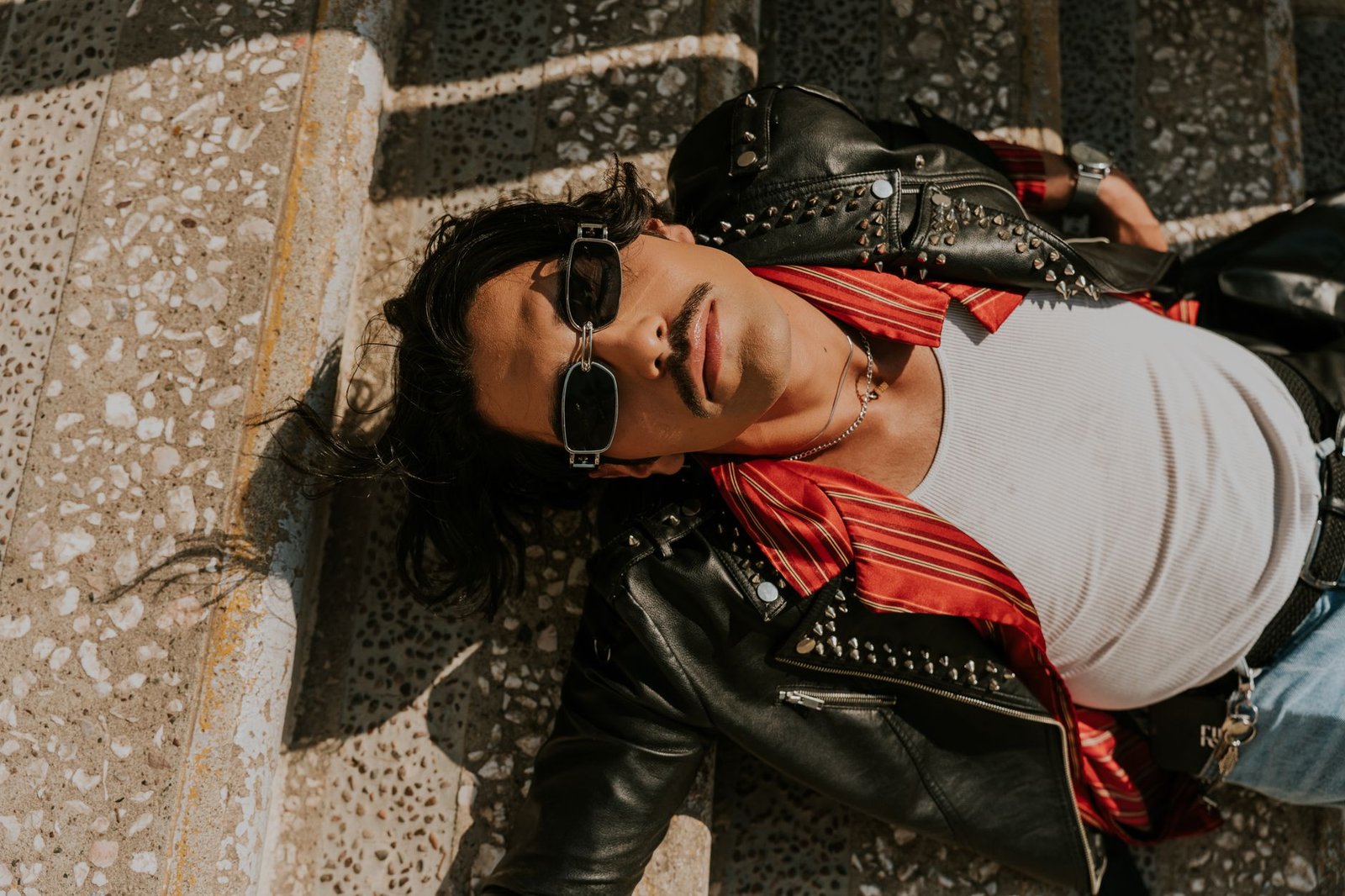 Black leather jacket and black jeans classic combination