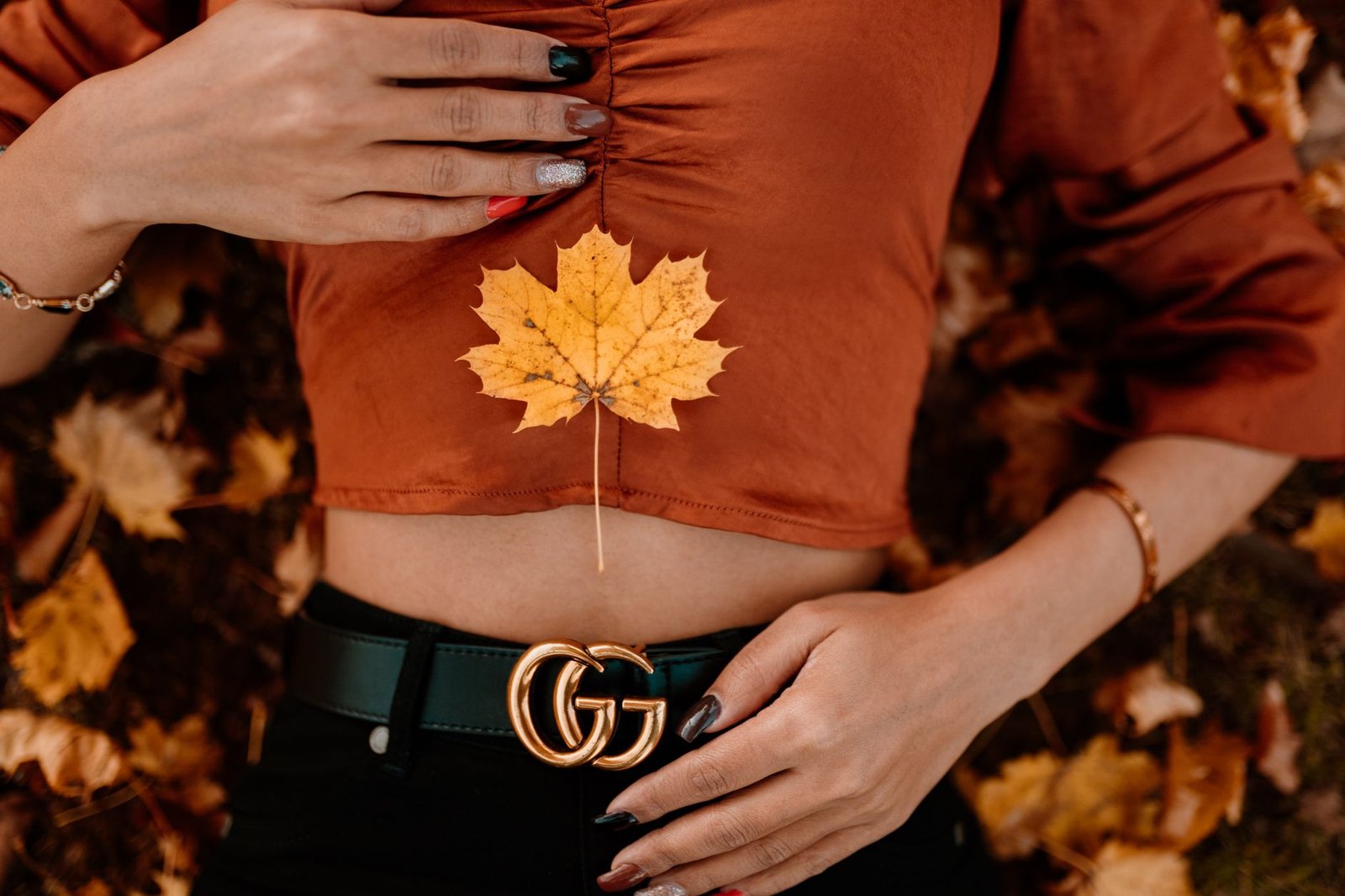 Autumn rust orange outfit women fashion street style casual chic