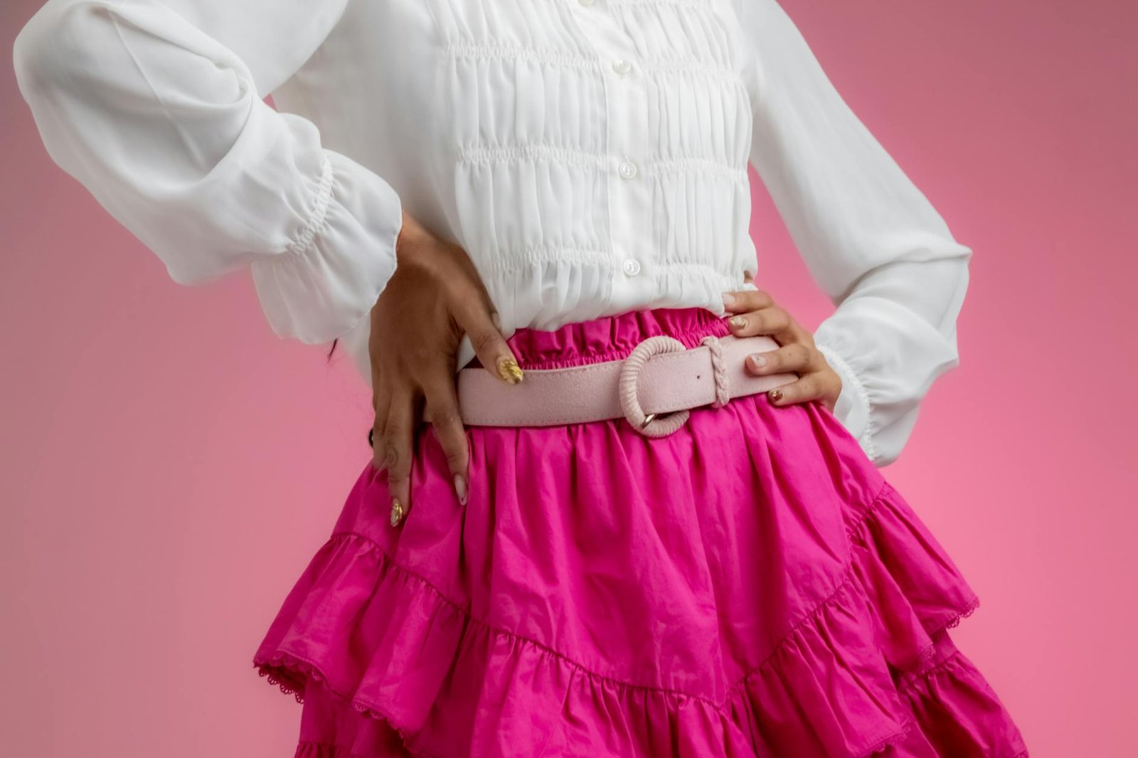 Pink and white color block barbiecore fashion