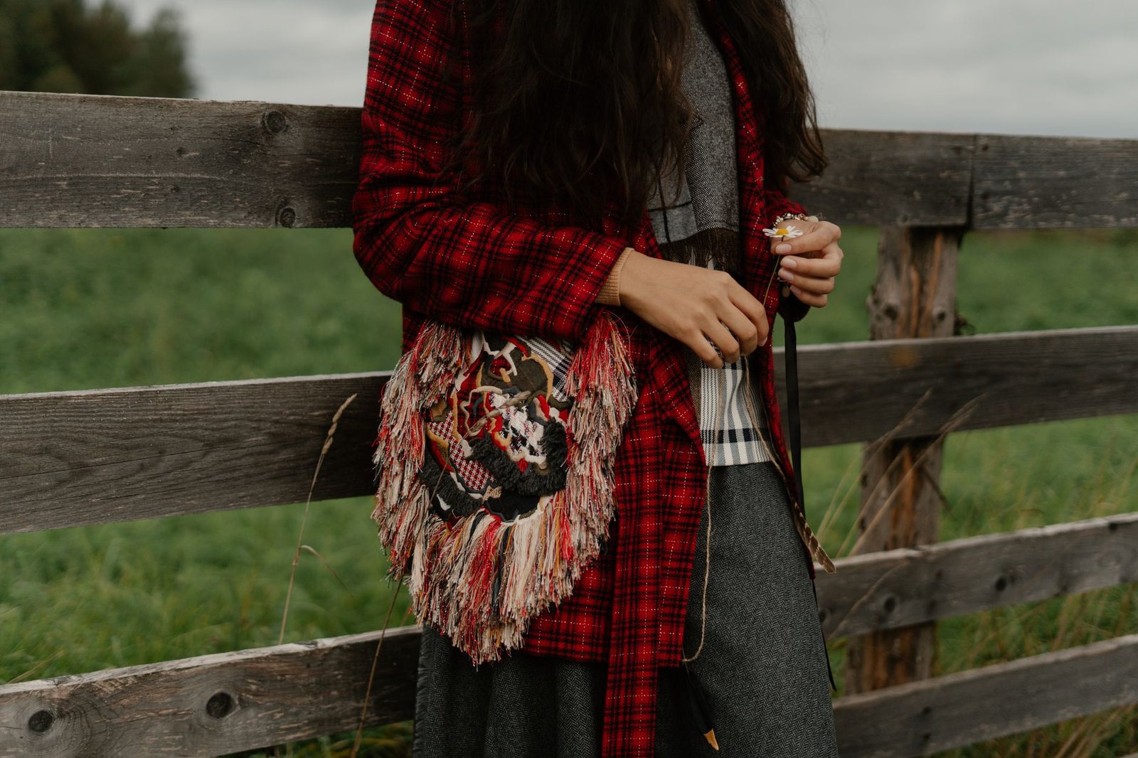 Boho accessories layered jewelry and woven bag