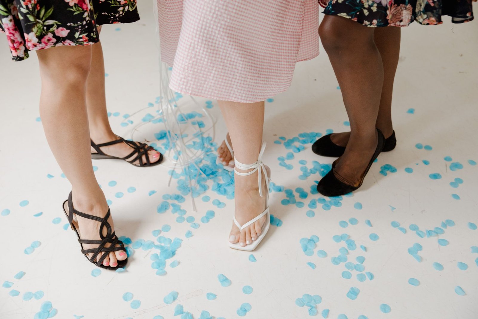 White floral dress heels women fashion bridal shower celebration