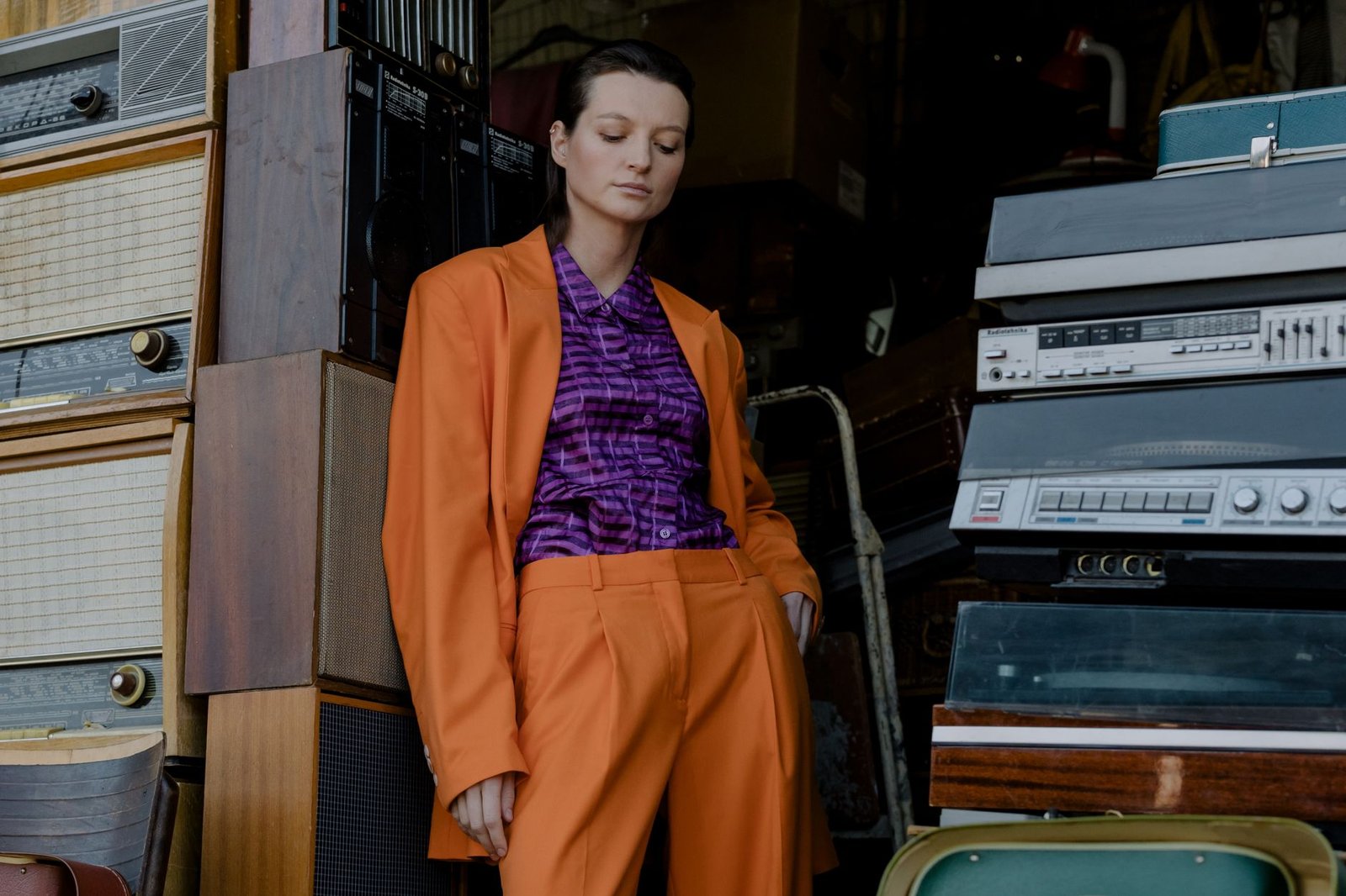 Cobalt blue and orange color blocking look