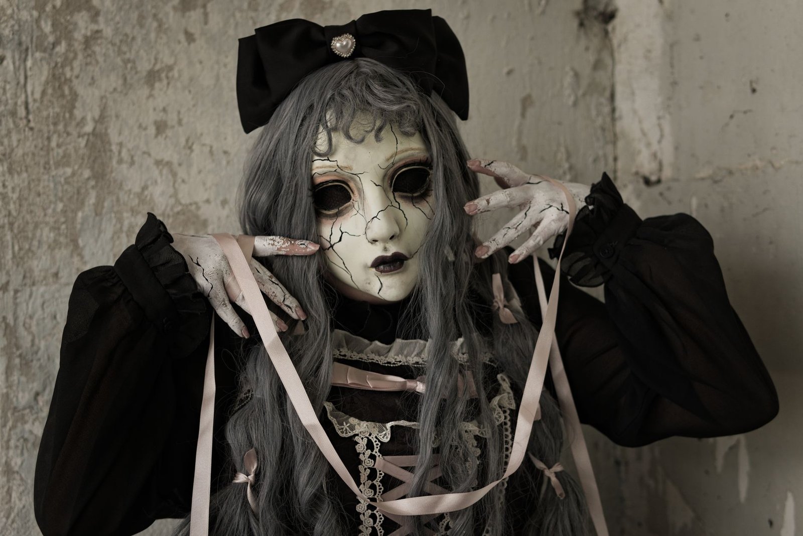 Dark coquette aesthetic feminine gothic bow ribbon women fashion
