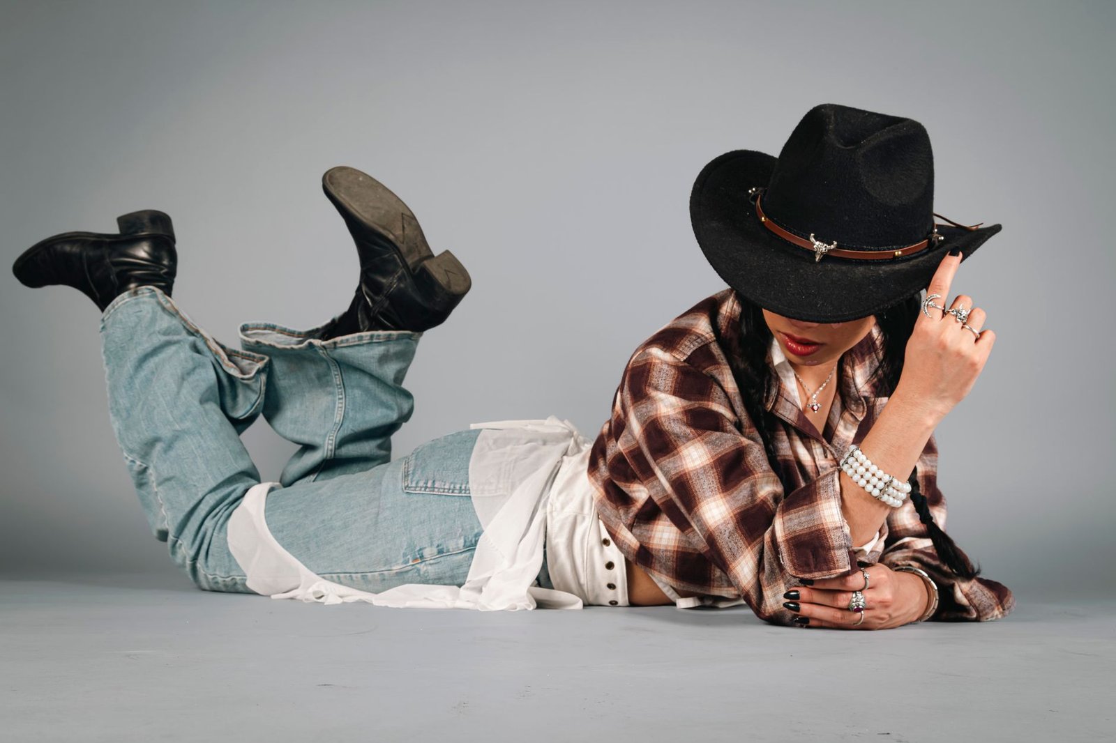 Western shirt denim jeans and cowboy hat fashion