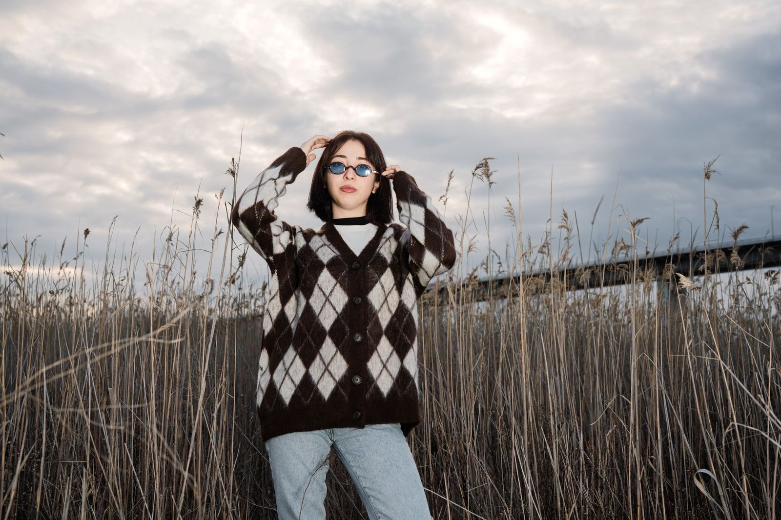 Argyle patterned knitwear classic eccentric fashion outfit