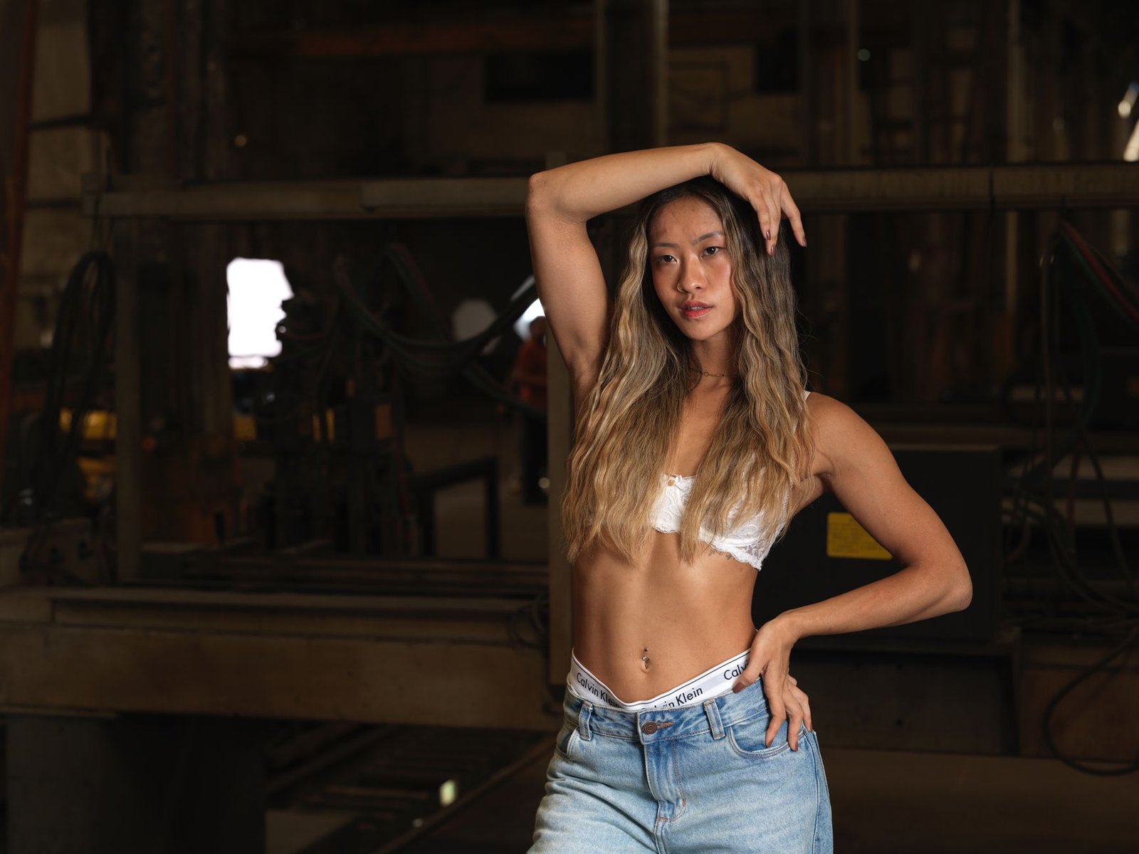 Y2K festival bralette and low rise jeans