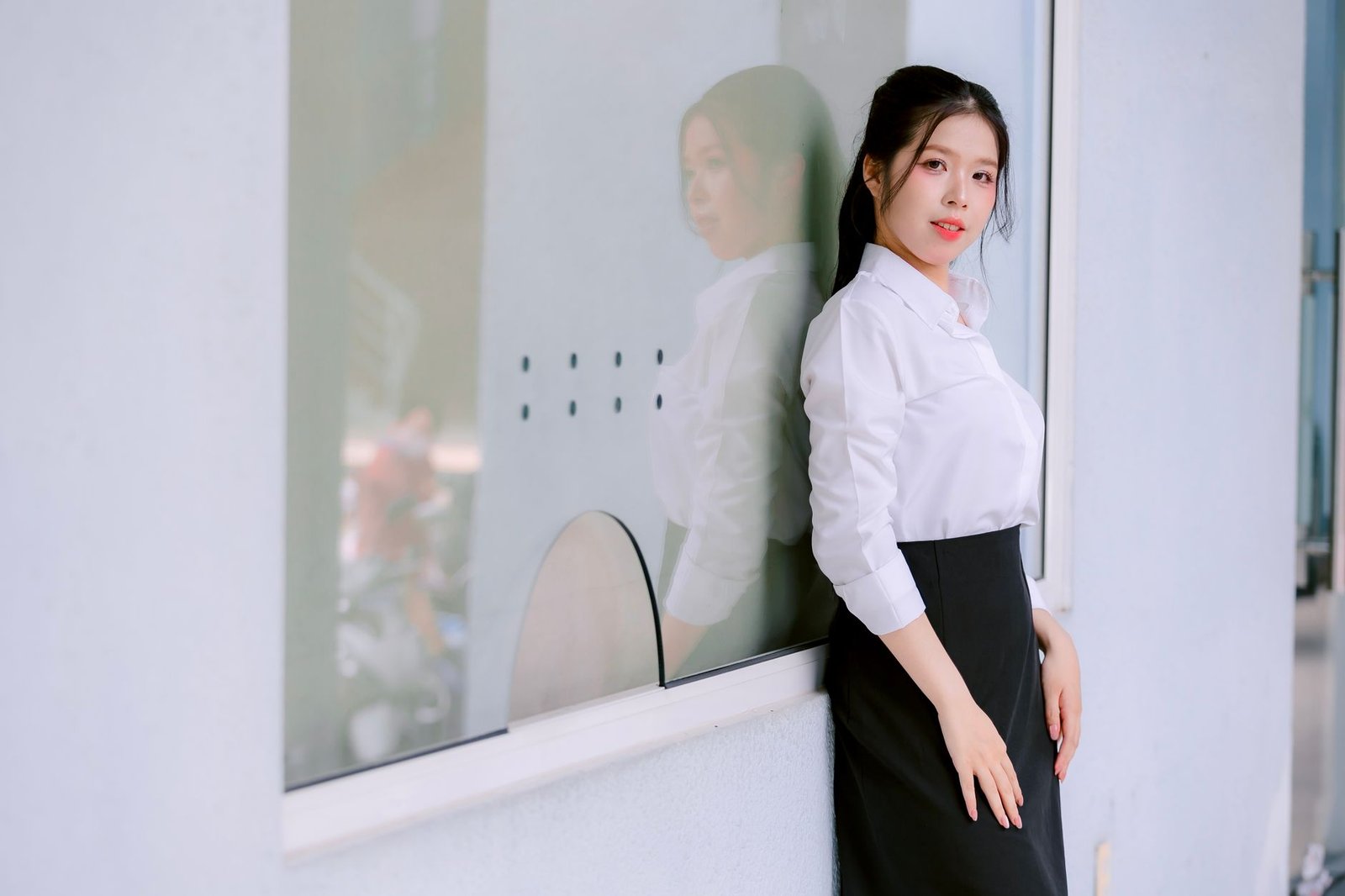 Feminine blouse midi skirt women fashion smart casual date look
