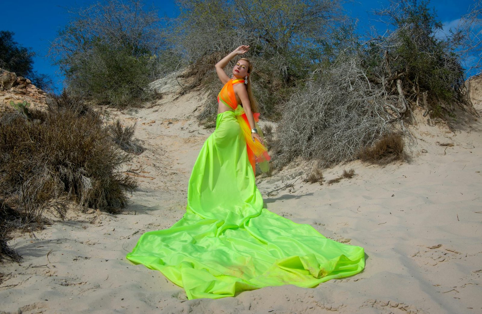 Neon color block bold vivid fashion look