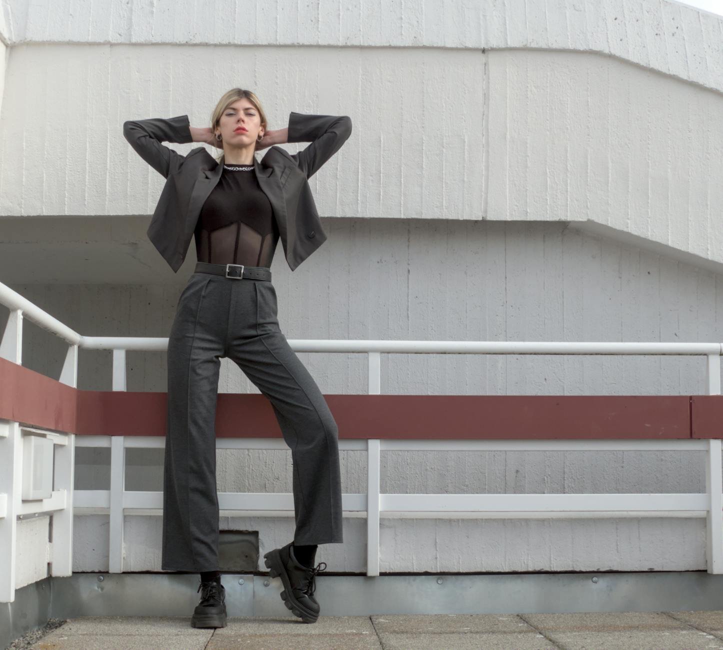 Bodysuit and wide leg trousers elegant minimal fashion