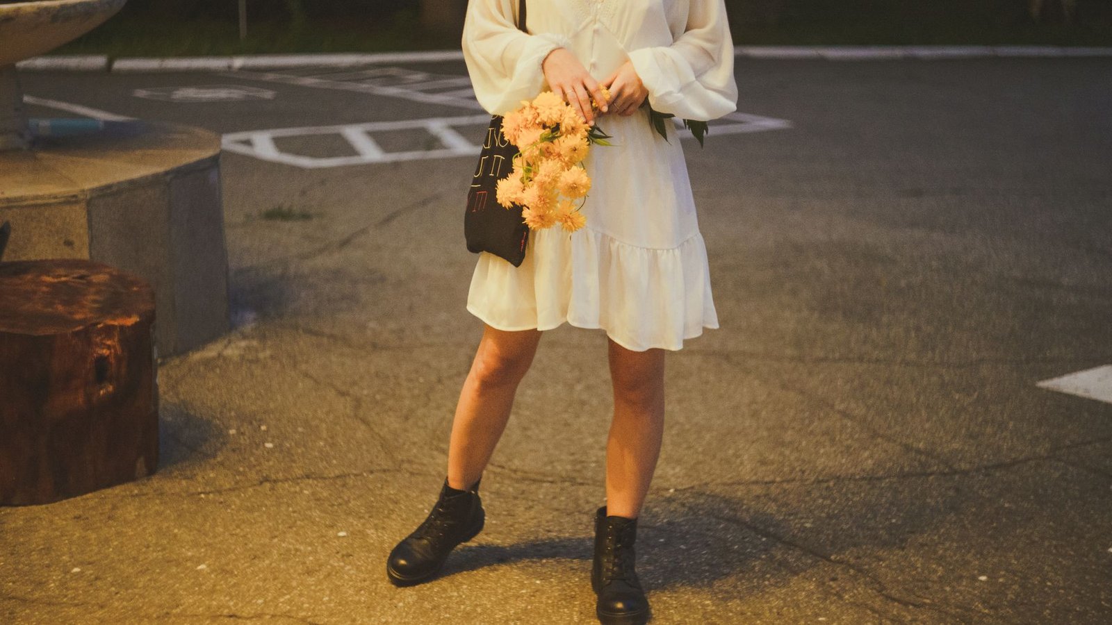 Combat boots with floral dress street style
