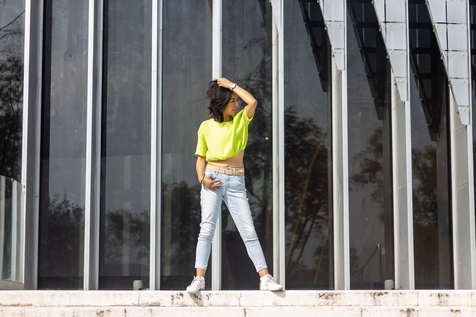 Green olive jeans casual top women fashion street style minimal