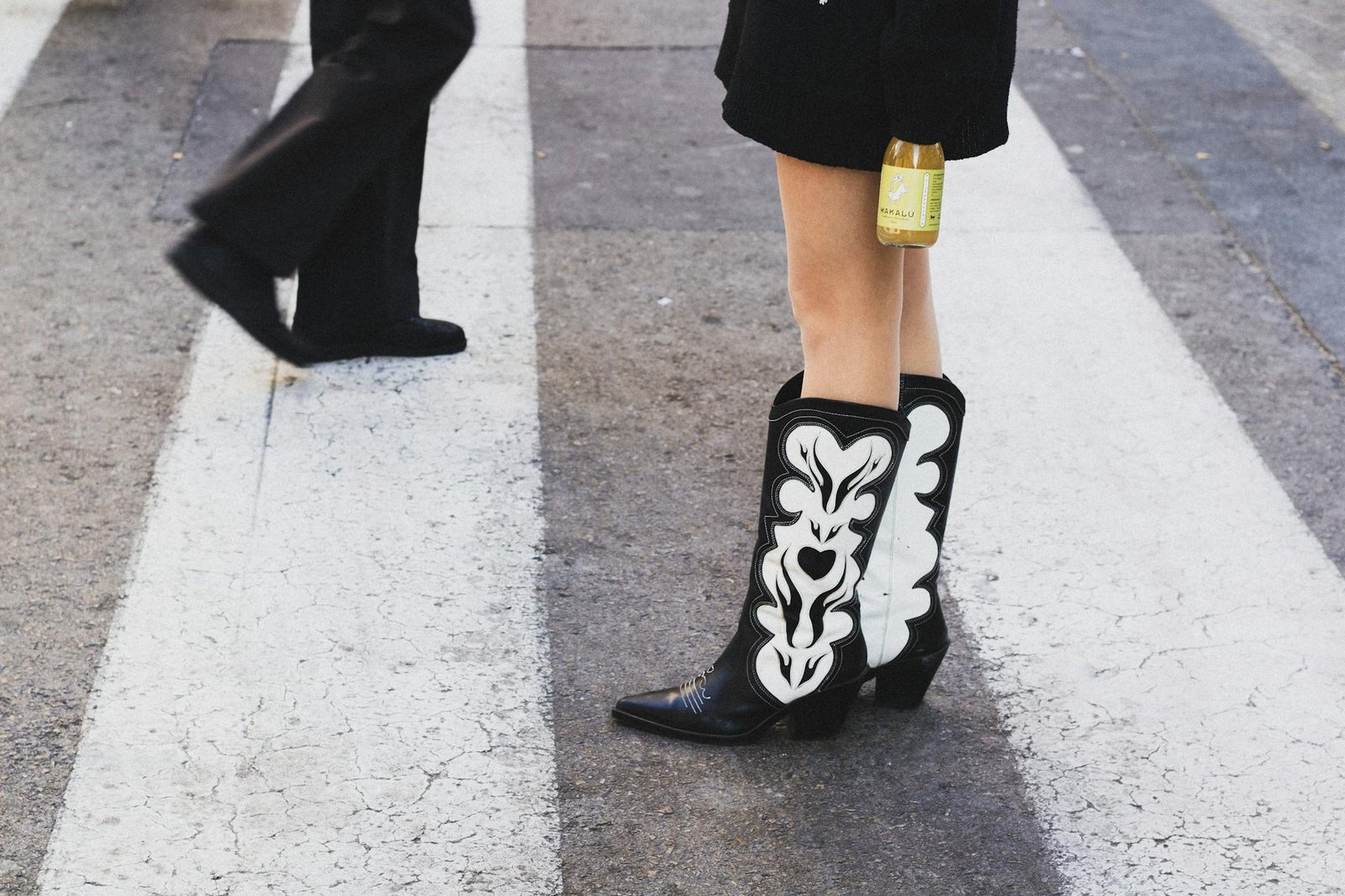 Black leather cowboy boots women fashion street style