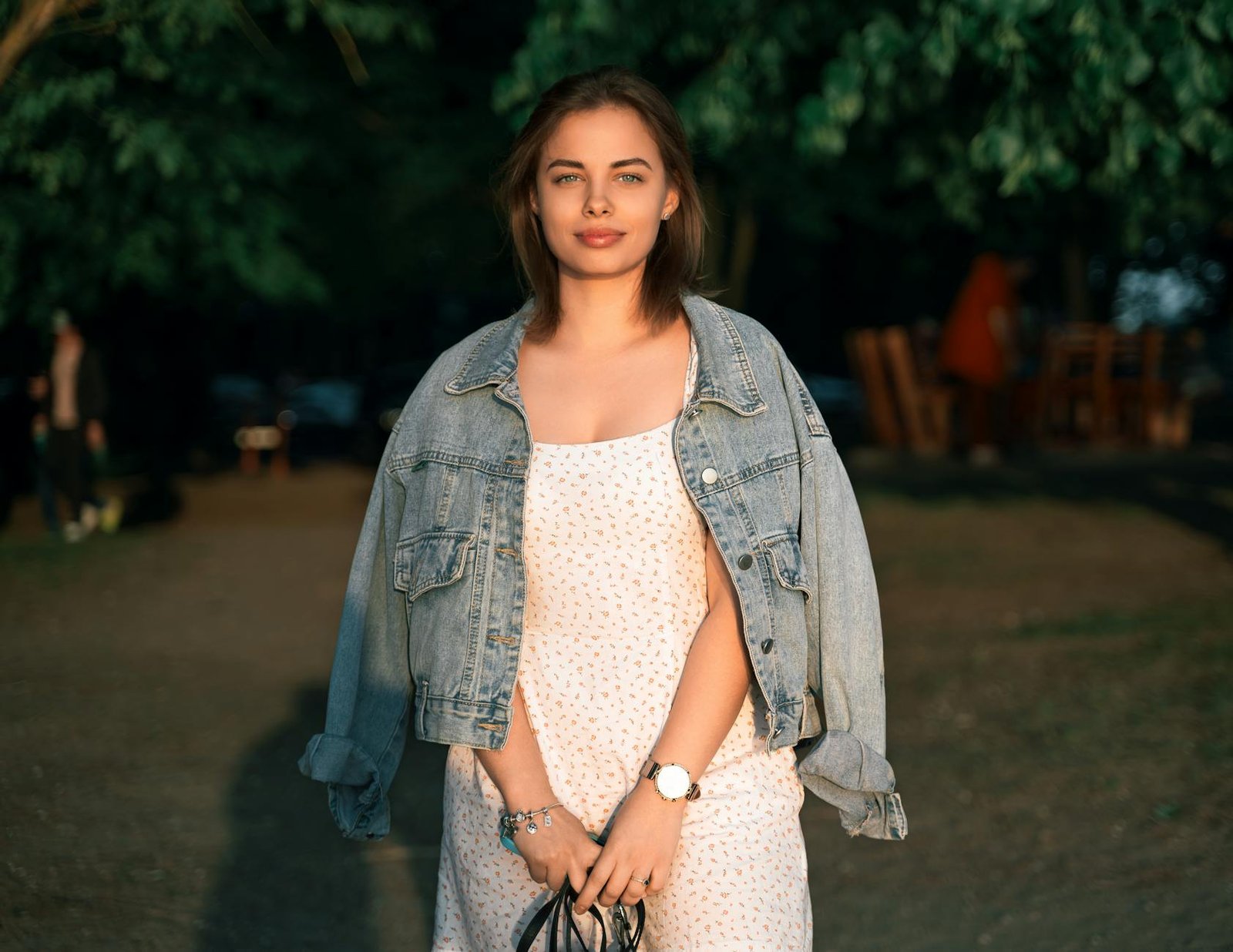 Denim jacket over slip dress casual outfit