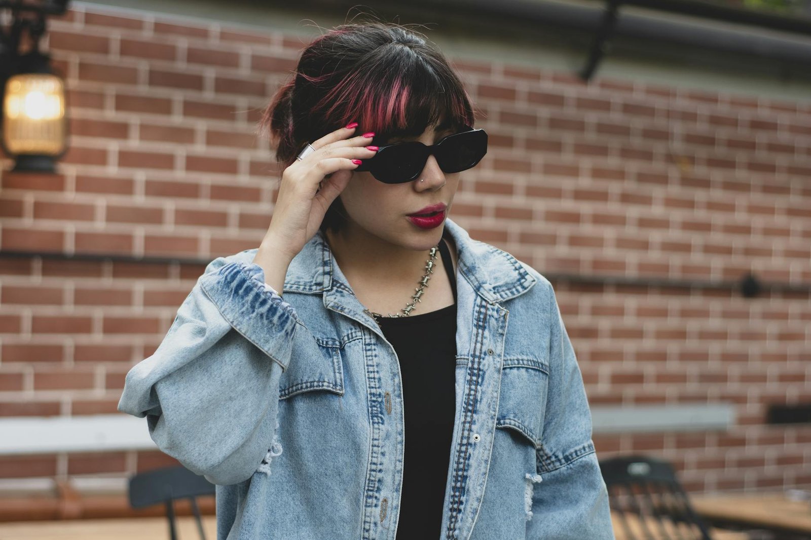 Dark denim jacket smart casual women fashion outfit