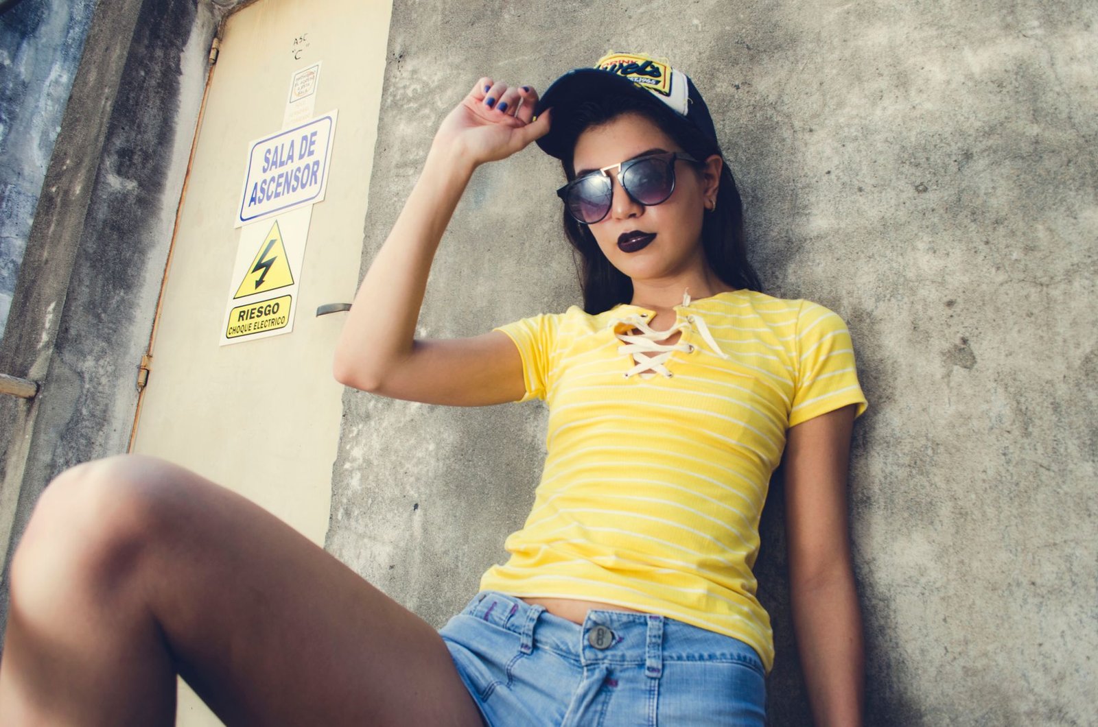 Mini denim skirt fashion tshirt trainers casual outfit