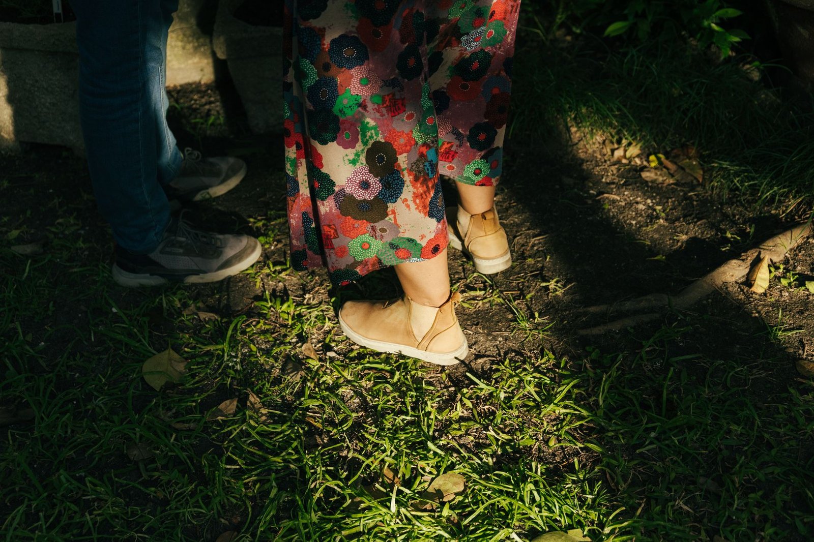 Floral midi dress ankle boots autumn women fashion