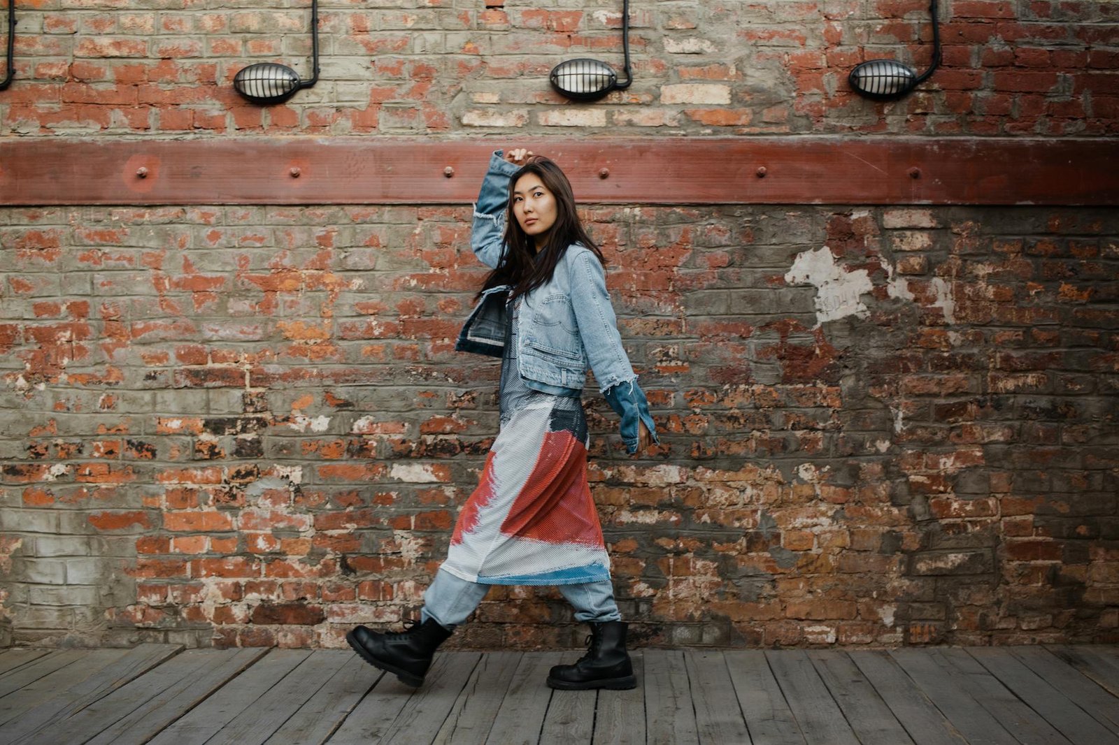Midi dress denim jacket casual layered fashion outfit