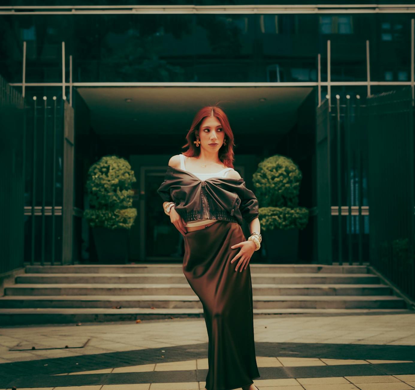 Satin midi skirt elegant evening outfit