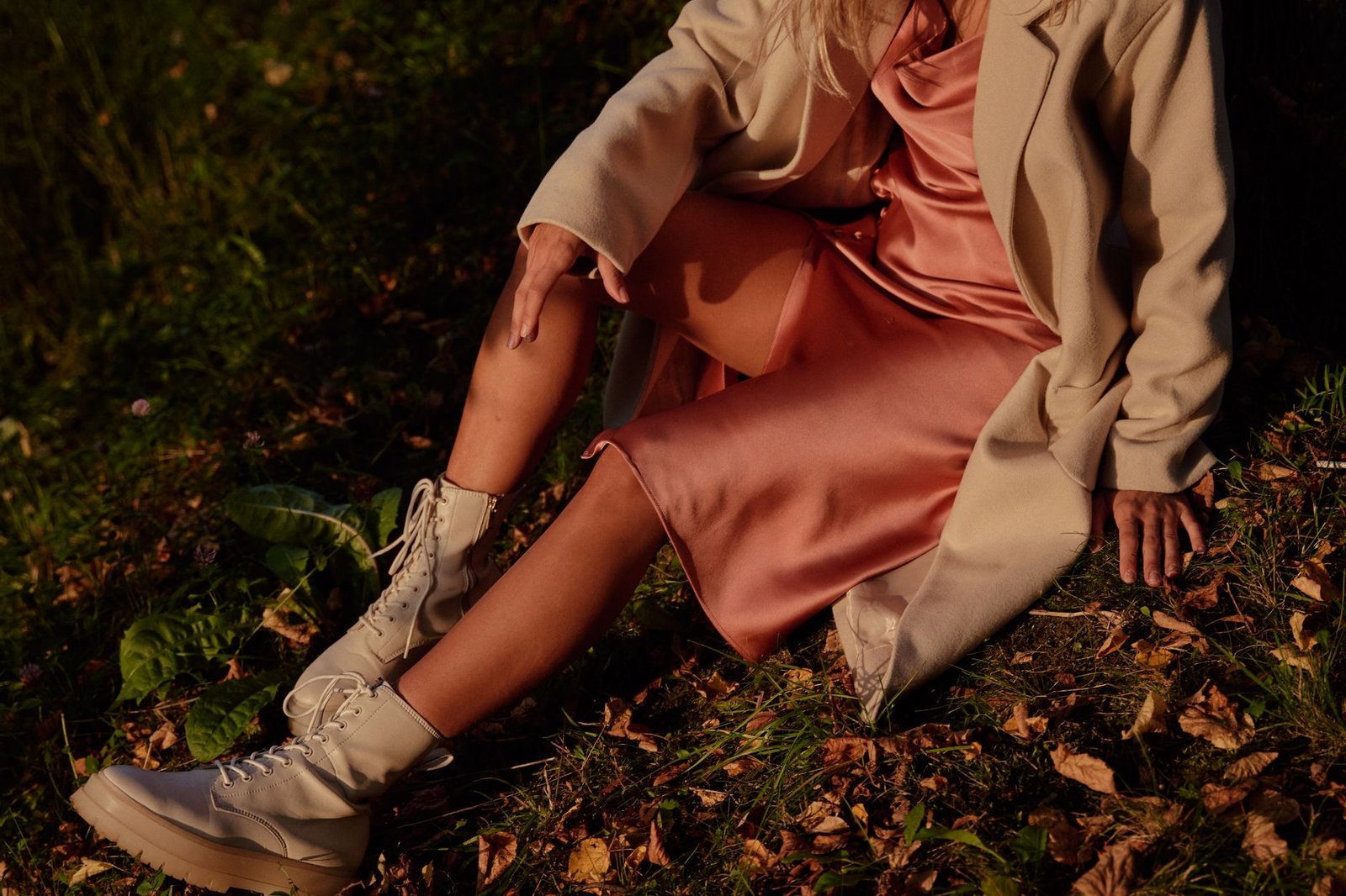 Silk slip skirt ankle boots women fashion autumn casual outfit