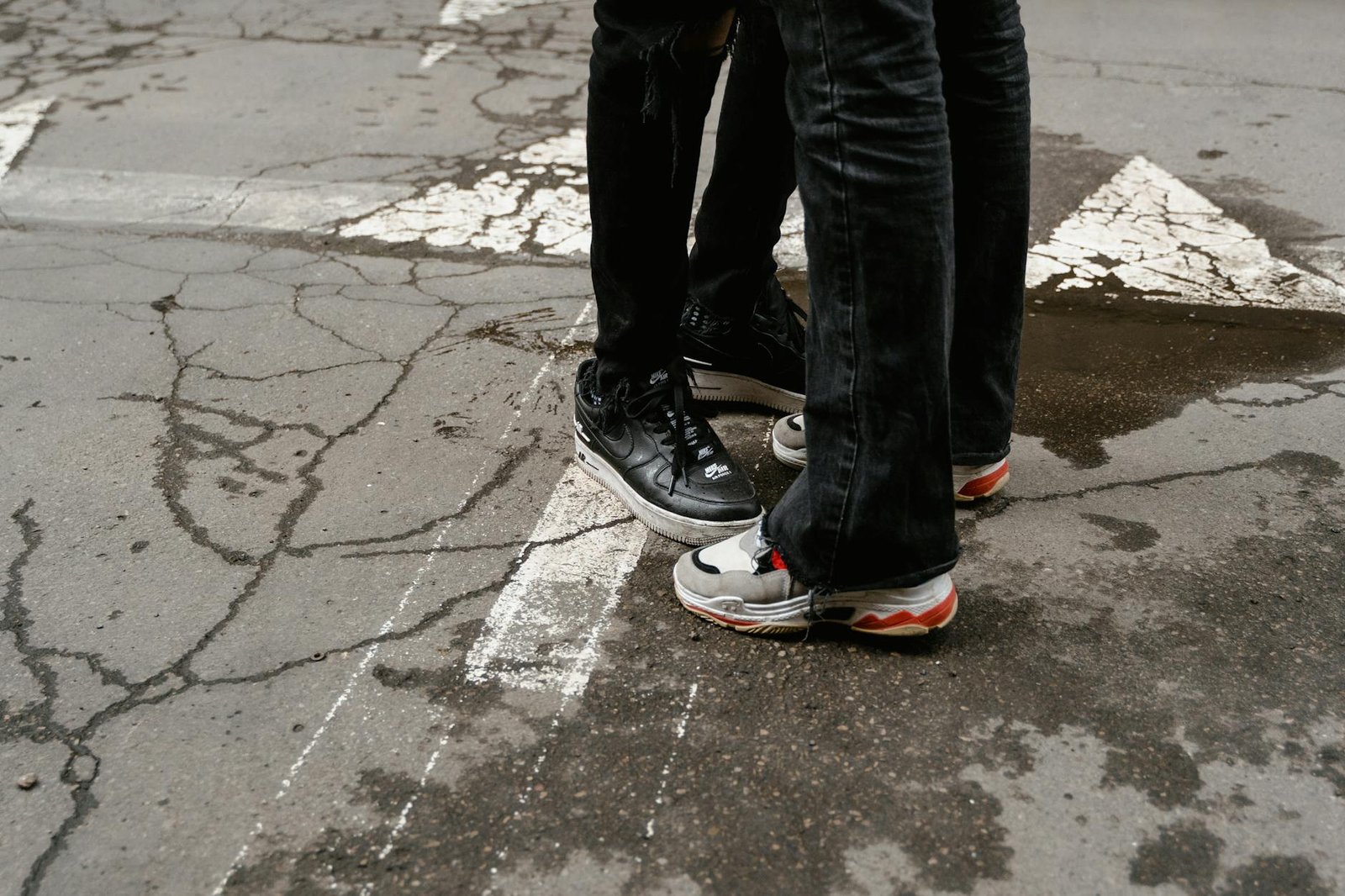 Chunky platform trainers with wide leg trousers