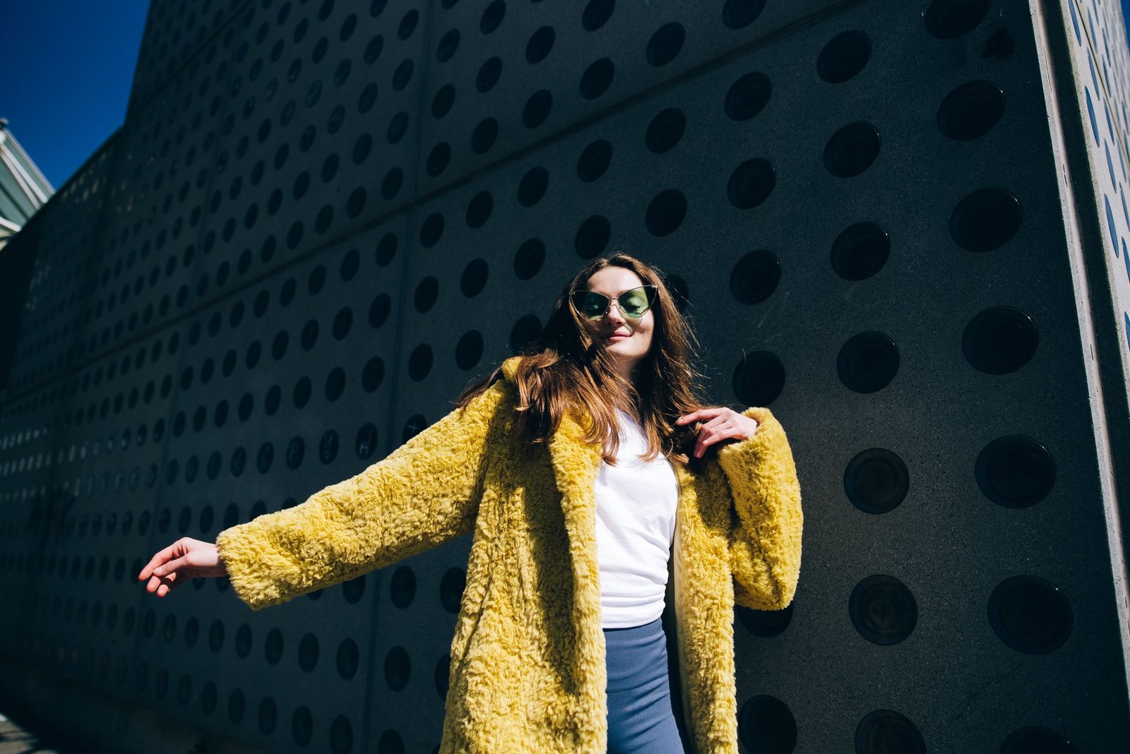 Teddy faux fur coat outfit women fashion street style casual