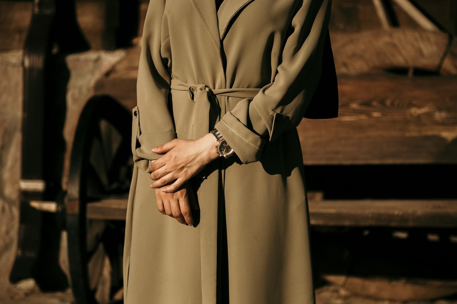 Trench coat over midi dress outfit