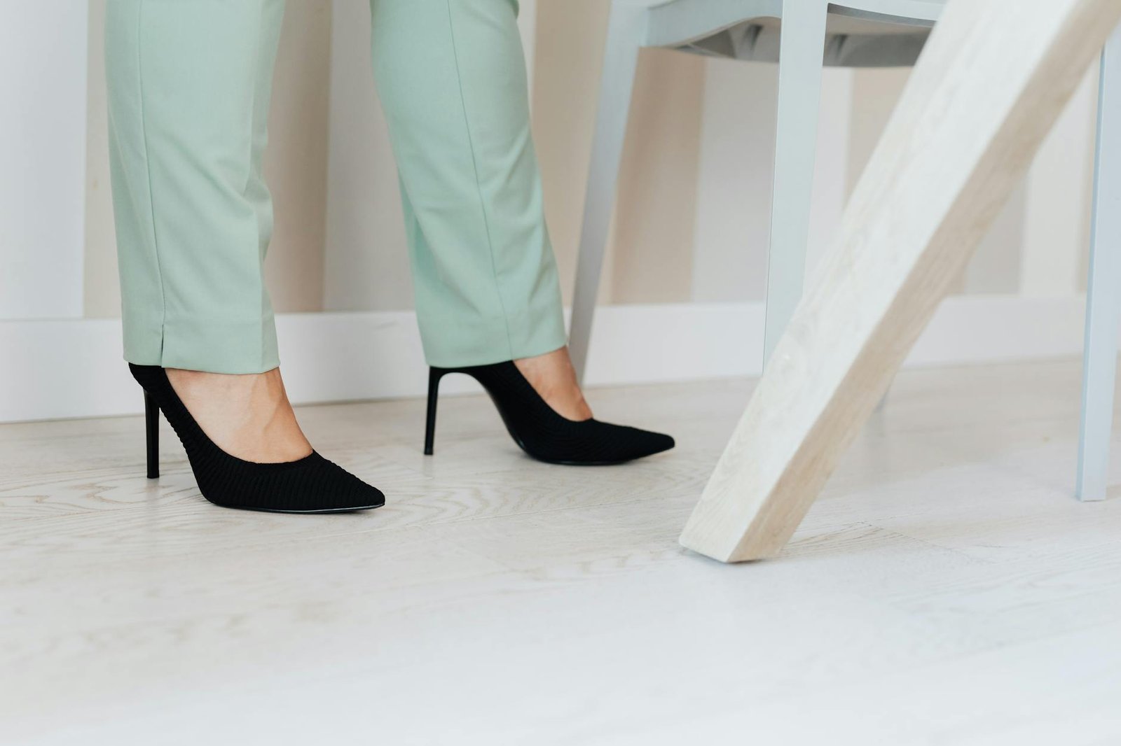 Tailored wide leg trousers with high heels elegant fashion
