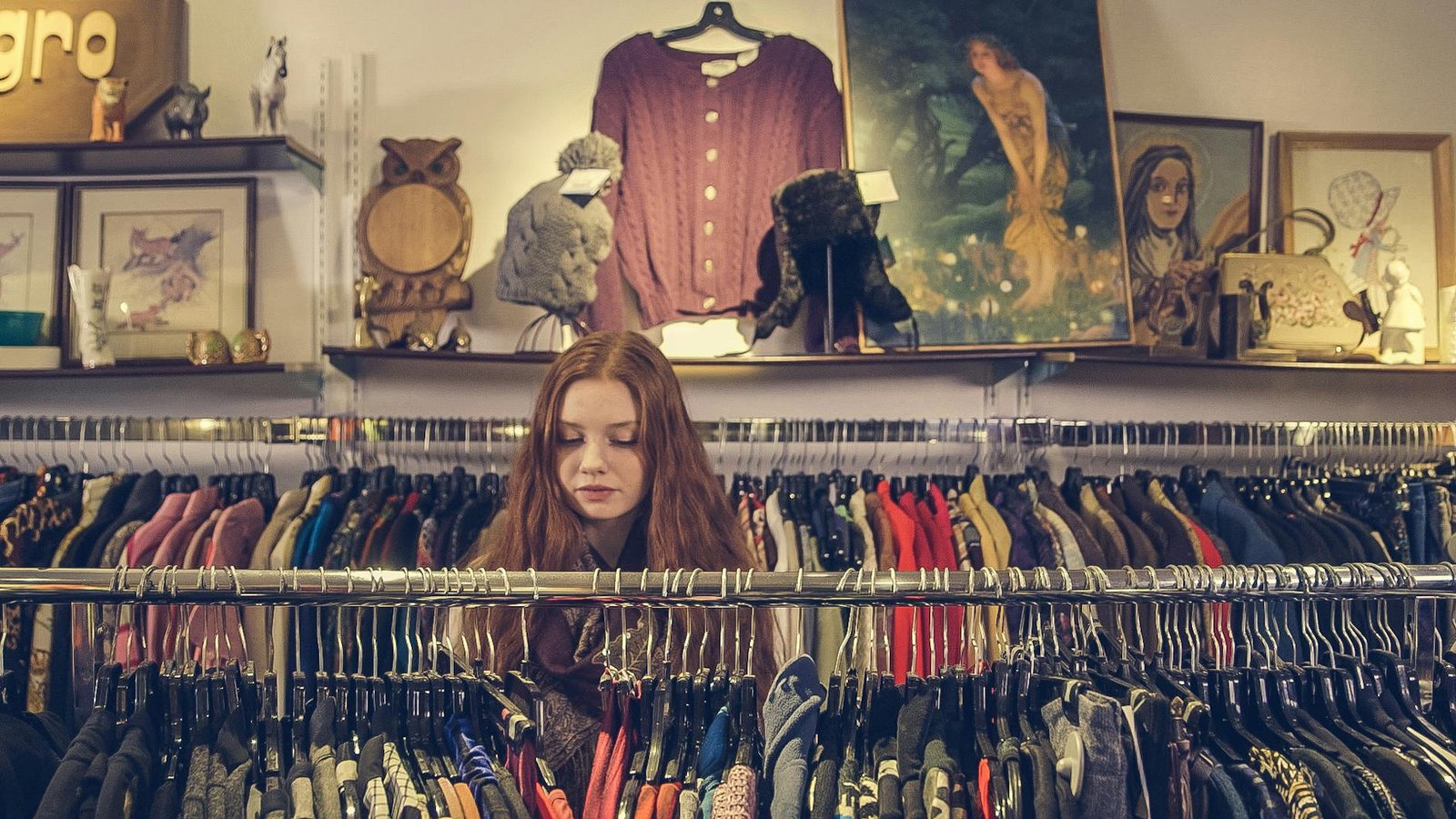 Thrift store clothing rack vintage shopping