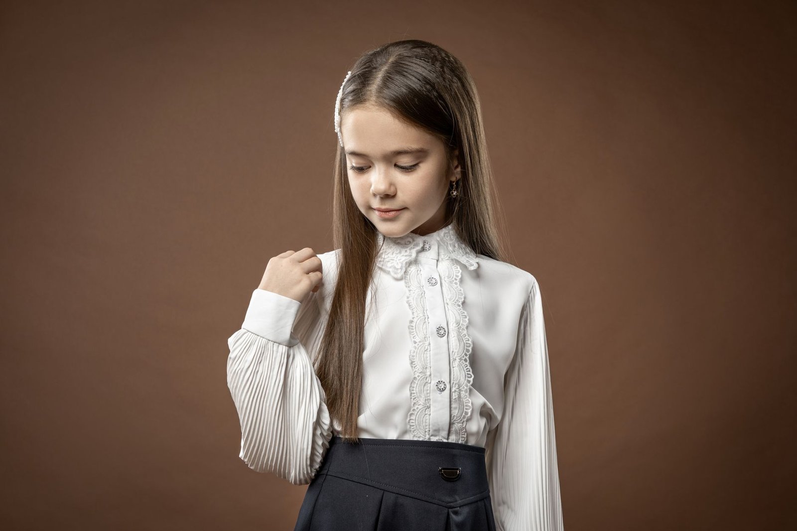 Pleated trousers and blouse light academia look