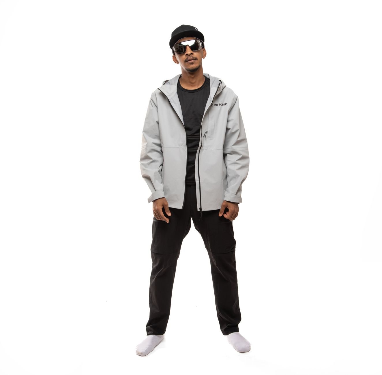 Minimalist streetwear in tonal grey with texture contrast