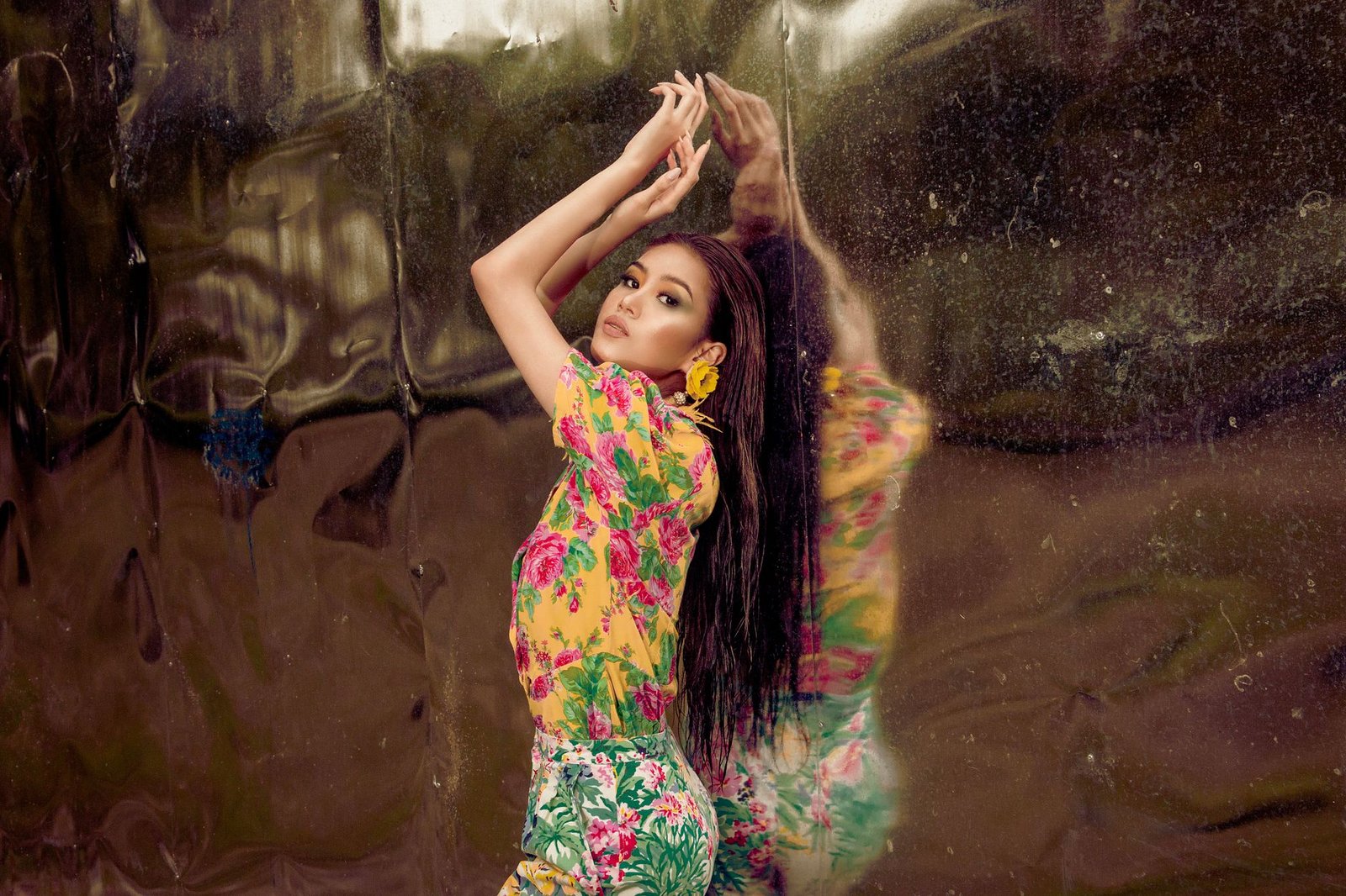 Fashion editorial showcasing print mixing technique