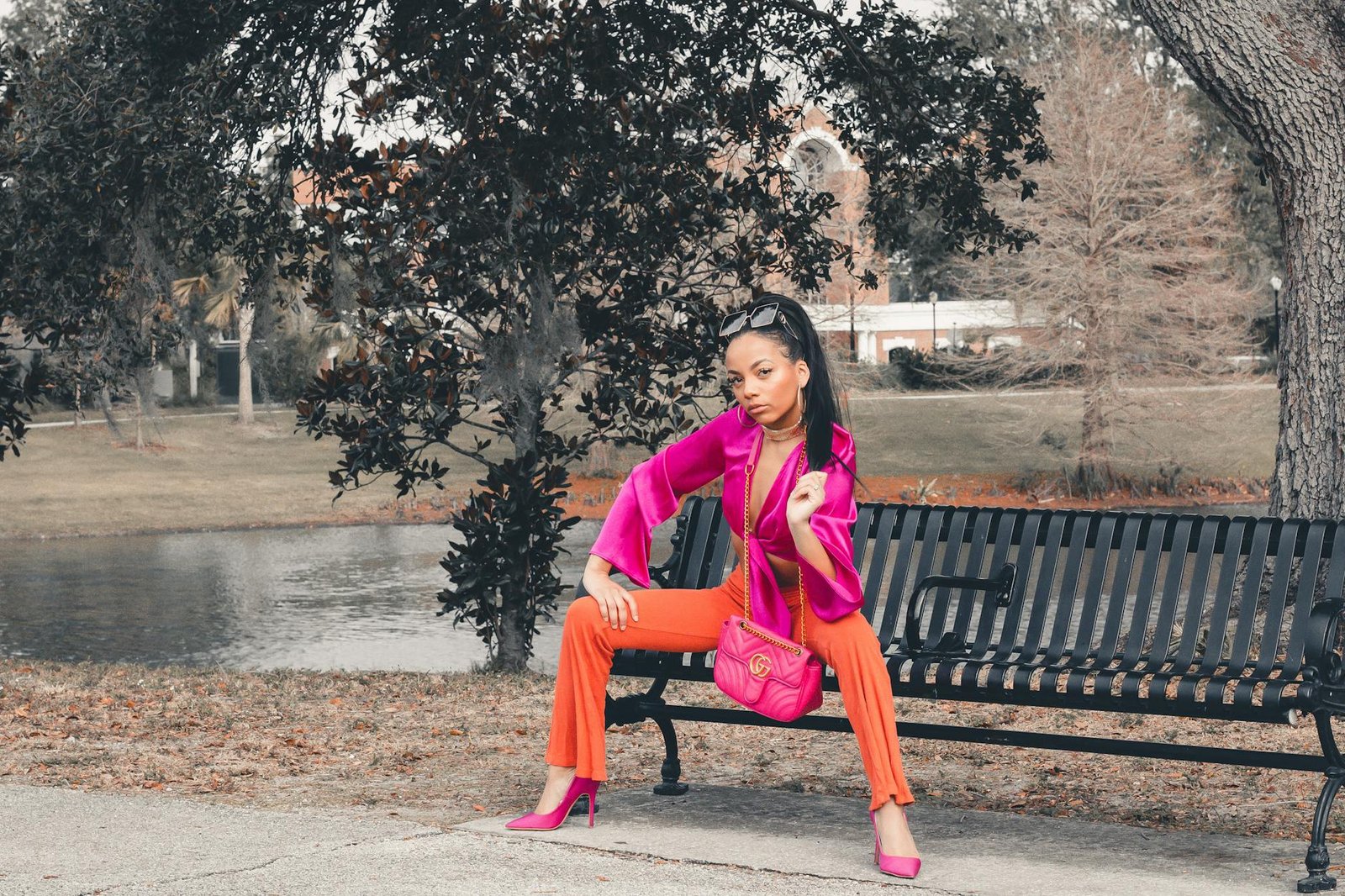 Color fade outfit in sunset ombre palette