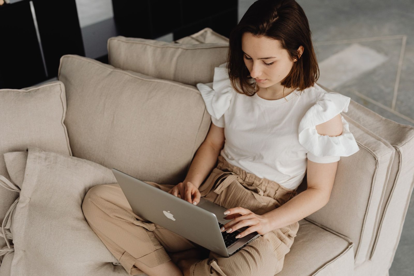 Work from home women fashion jersey trousers fitted top minimal